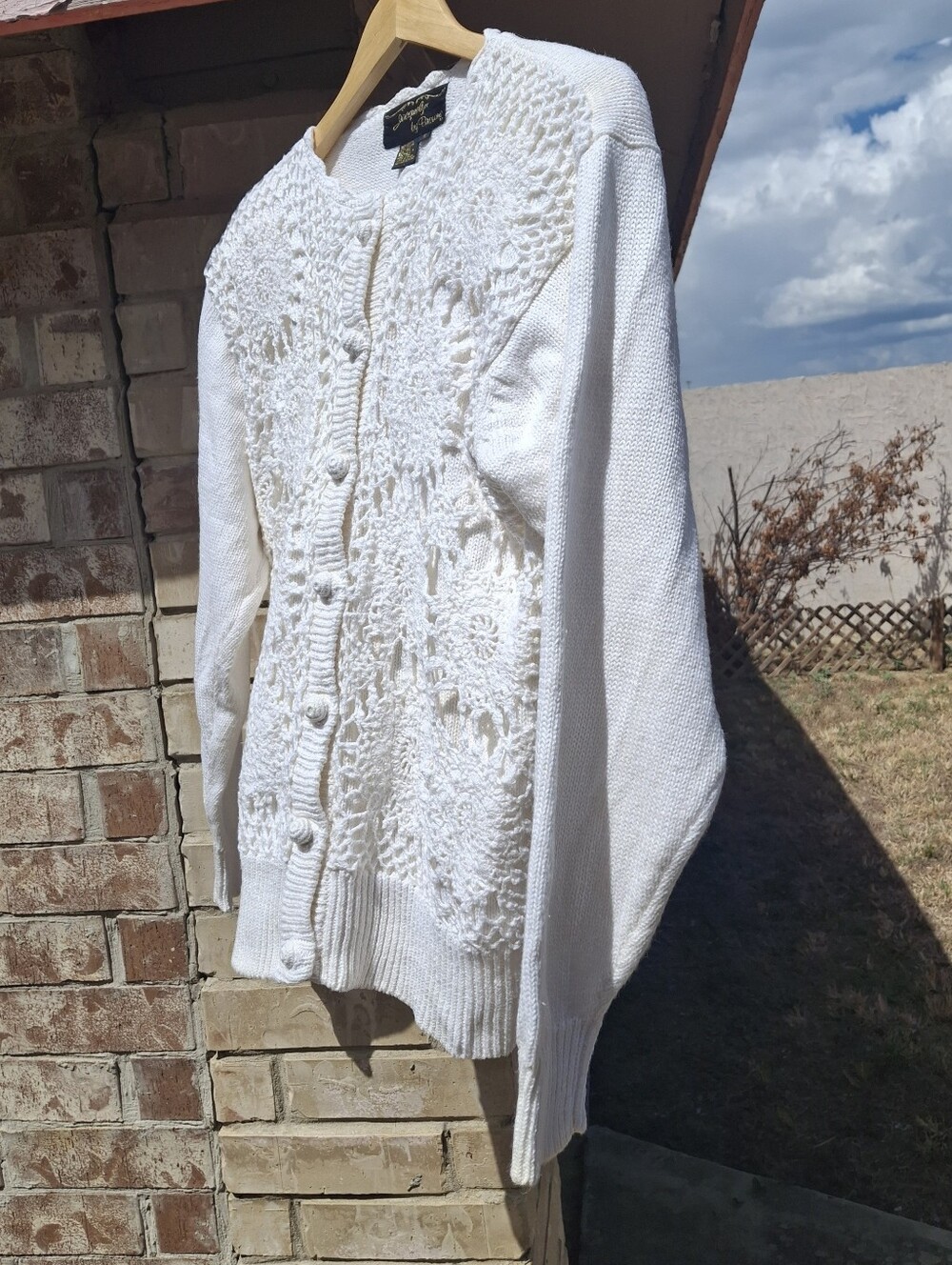 Vintage Jacquelyn by Browne Crochet Cardigan Sweater Ivory Button-Up Small - Picture 5 of 14